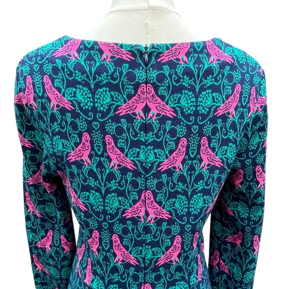 Boden Annie Jacquard A-Line Long Sleeve Teal and Pink Bird Print Dress Size 6R - Picture 10 of 16